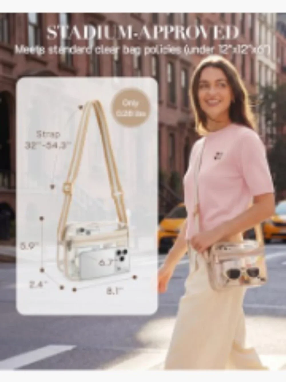 Clear Crossbody Bag for Stadium Events PVC Small Purse with Guitar Strap